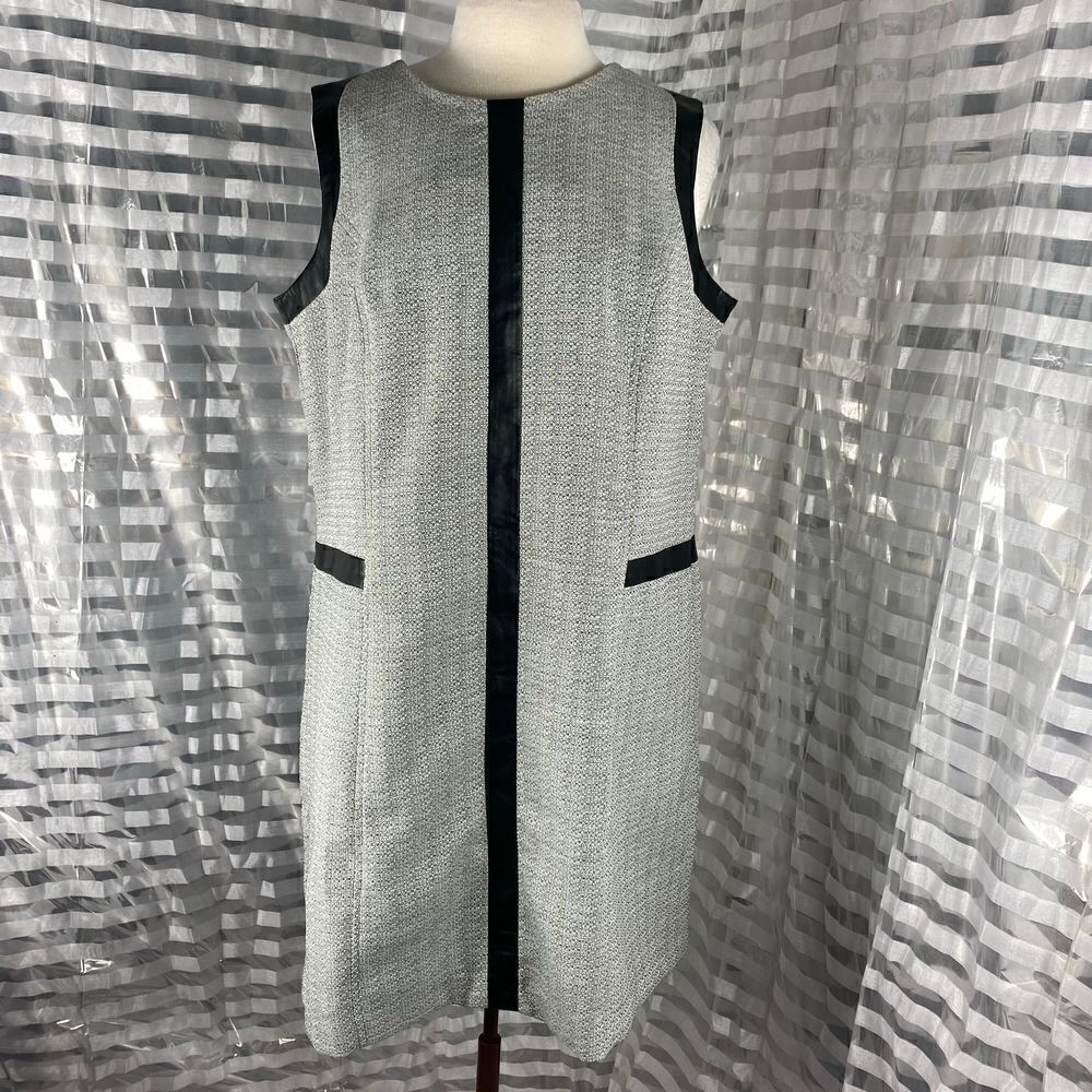 Simply Be Faux Black Leather Trim Gray Print Sleeveless Dress